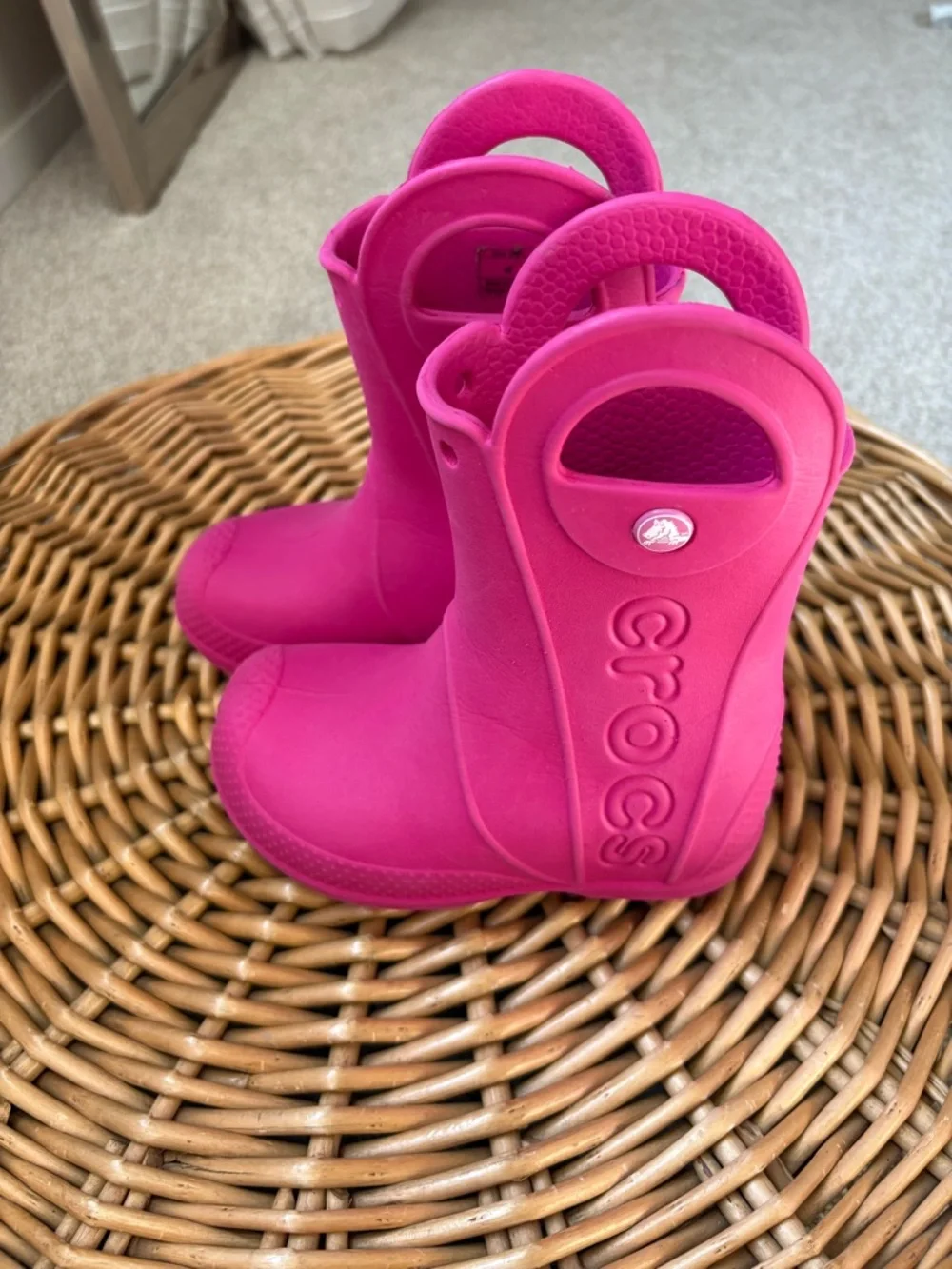 CROCS Toddle Handle It Pull On Rain Boots in Pink Crush Colorway Size 8C